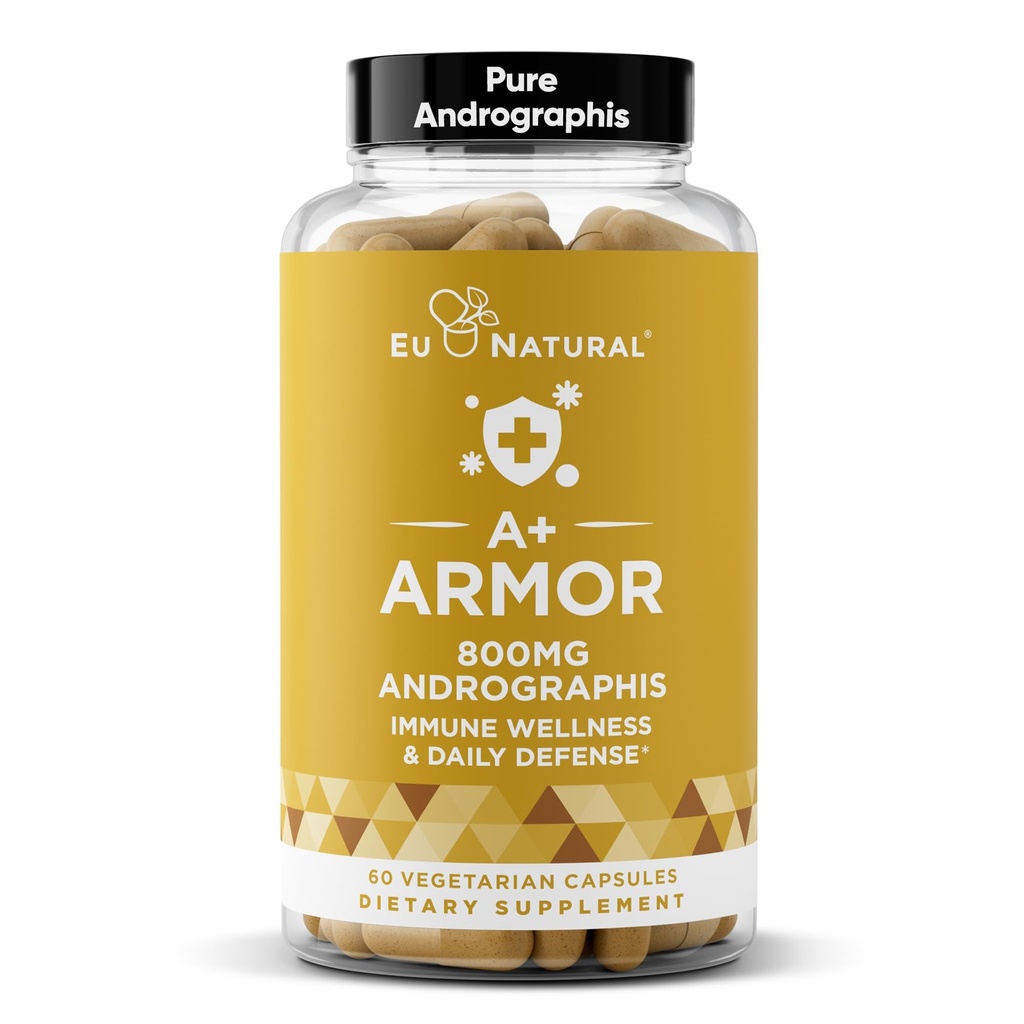 A + 갑옷 Andrographis Pure 800 Mg - 건강한 면역 체계 기능, 육체적인 웰니스, Seasonal 보호를 위한 유력한 힘 – 가득 차있 스펙트럼 & 표준화하는 – 60 Vegan 연약한 캡슐