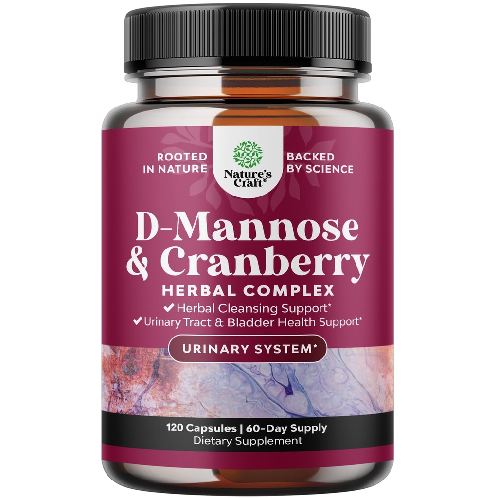 D Mannose with Cranberry Supplement - Kidney Defense Support & Cleanse and Urinary Tract Health for Women & Men - 성인을위한 Bladder 건강 보충 - 120 조사