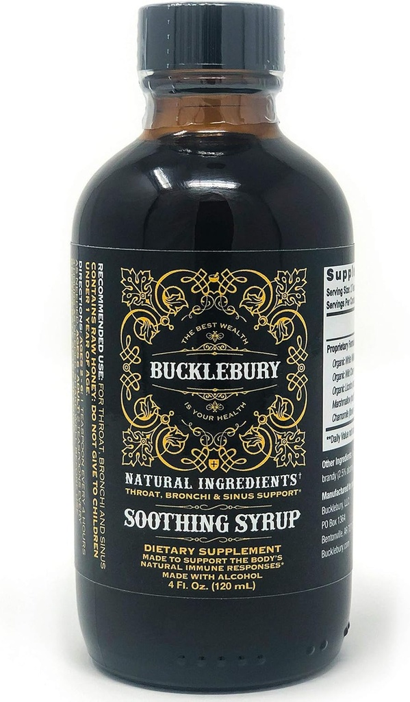 BUCKLEBURY Soothing Herbal Syrup - 상부 호흡 지원, 원래 프리미엄 허브 Sinus, Bronchi, Throat 및 호흡 지원을위한 하나의 보충에서 모두 - 4oz