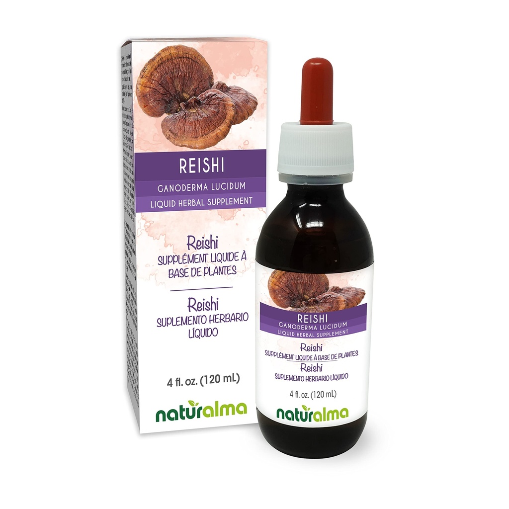 Naturalma Reishi (Ganoderma lucidum) Fungus 또는 Mushroom Alcohol-Free Tincture - 드롭 4 fl oz 액체 추출물 - 초본 보충 - Vegan