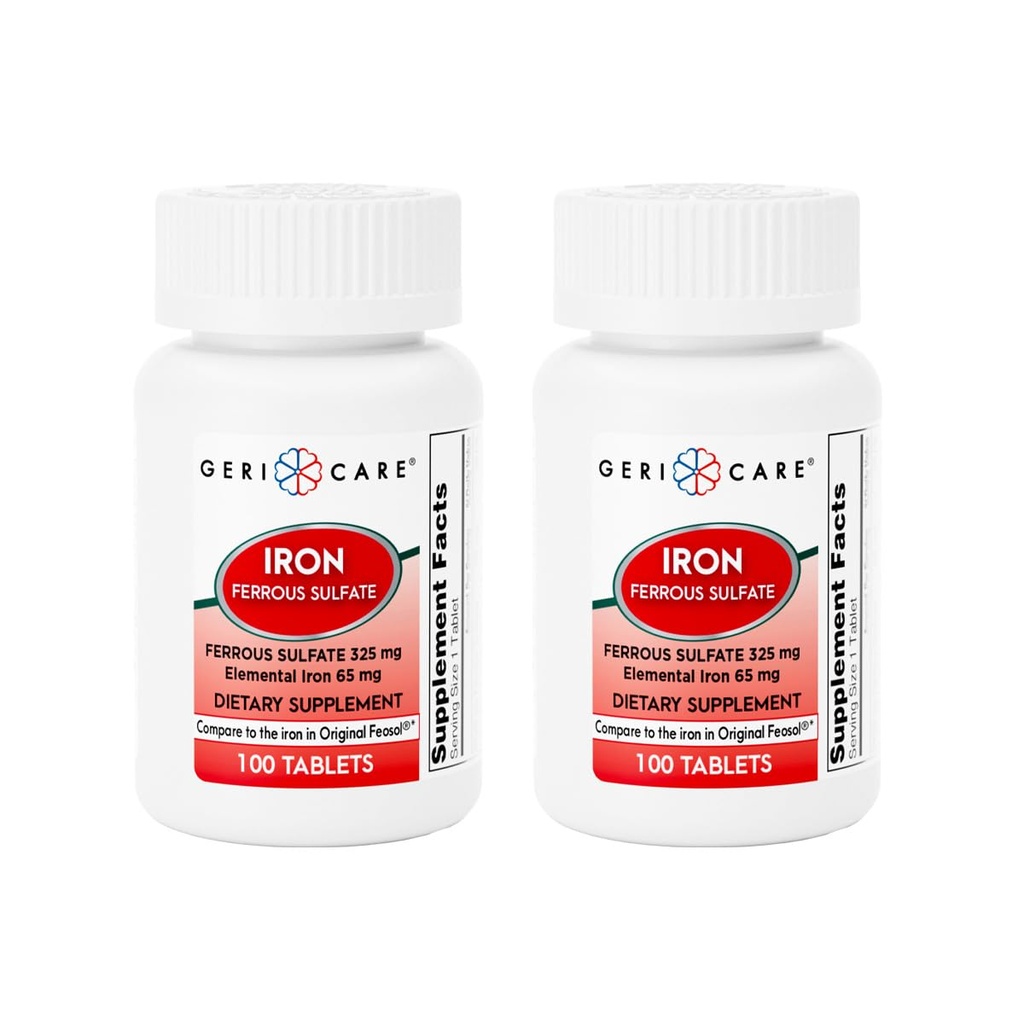 GeriCare 철 황산염 정제 325mg의 성분 철 65 mg 높은 힘 철 보충교재 | 규정식 보충교재 100 조사. (2의 포장)
