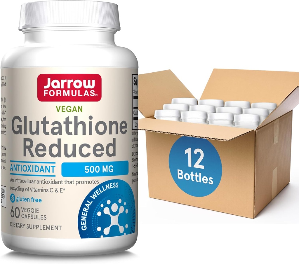 Jarrow 공식 글루타티온 감소 500mg- 60 Veggie 캡슐 - Intracellular Antioxidant- 품질 글루타티온 보충제 - 비타민 C 및 E- 비 GMO 글루텐 무료 채식, 12 팩