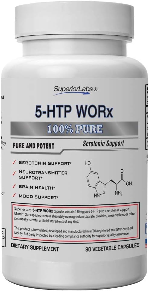 슈페리어 연구소 - 5-HTP Worx - 150 mg 순수 5-HTP 플러스 유력한 세로토닌 혼합 - 90 야채 캡슐 - 세로토닌 증폭 - Neurotransmitter 지원 - 두뇌 건강 - 무드 지원