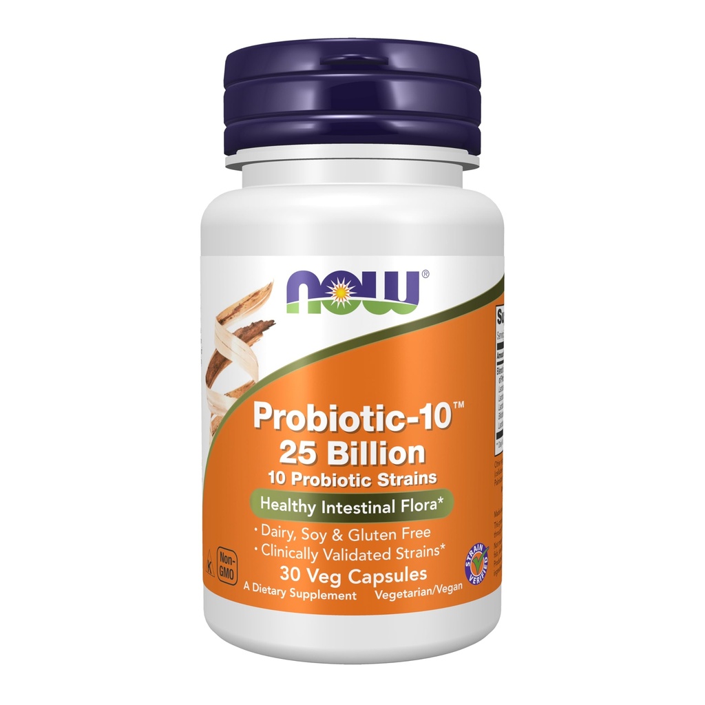 NOW Foods, Probiotic-10TM, 25 Billion, 10 Probiotic Strains, Dairy, Soy 및 Gluten 무료, Strain Verified, 30 Veg 캡슐