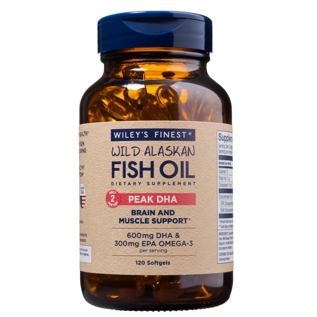 Wiley의 가장 정밀한 야생 알래스카 물고기 기름 최고봉 DHA - 900mg EPA와 DHA Omega-3s - 120 Softgels (60의 서빙)