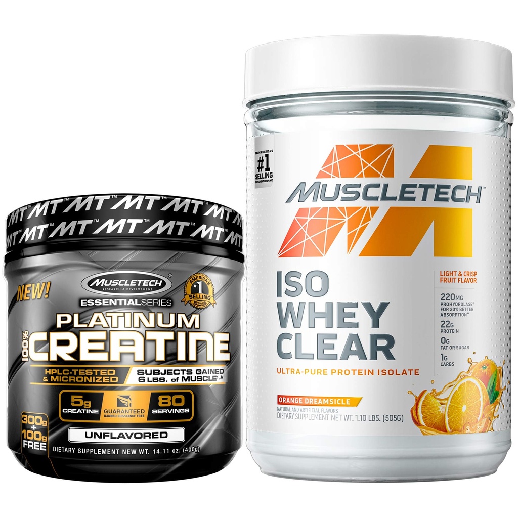 MuscleTech Creatine + Whey Protein Isolate 번들 백금 Creatine Iso Whey Clear, 오렌지