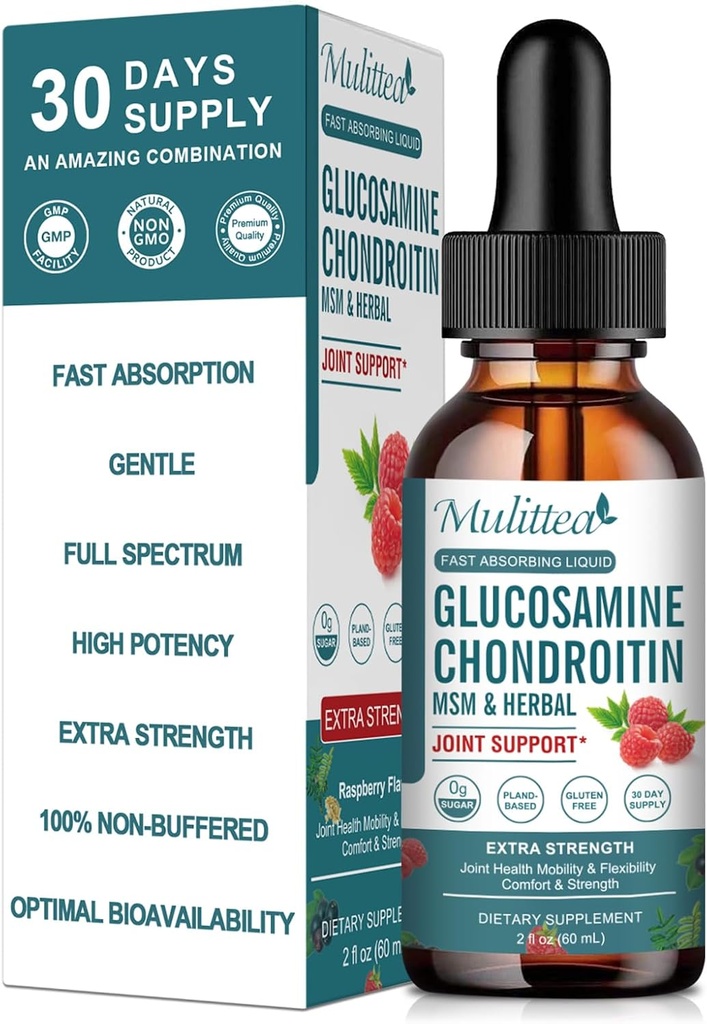 글루코사민 Chondroitin MSM 액체 드롭-w/Elderberry, Boswelia &Hyaluronic 산 여분 힘 합동 지원 Mobility, 융통성 & 뼈, 높은 흡수, 60ml (2개 fl oz)를 위한 보충교재