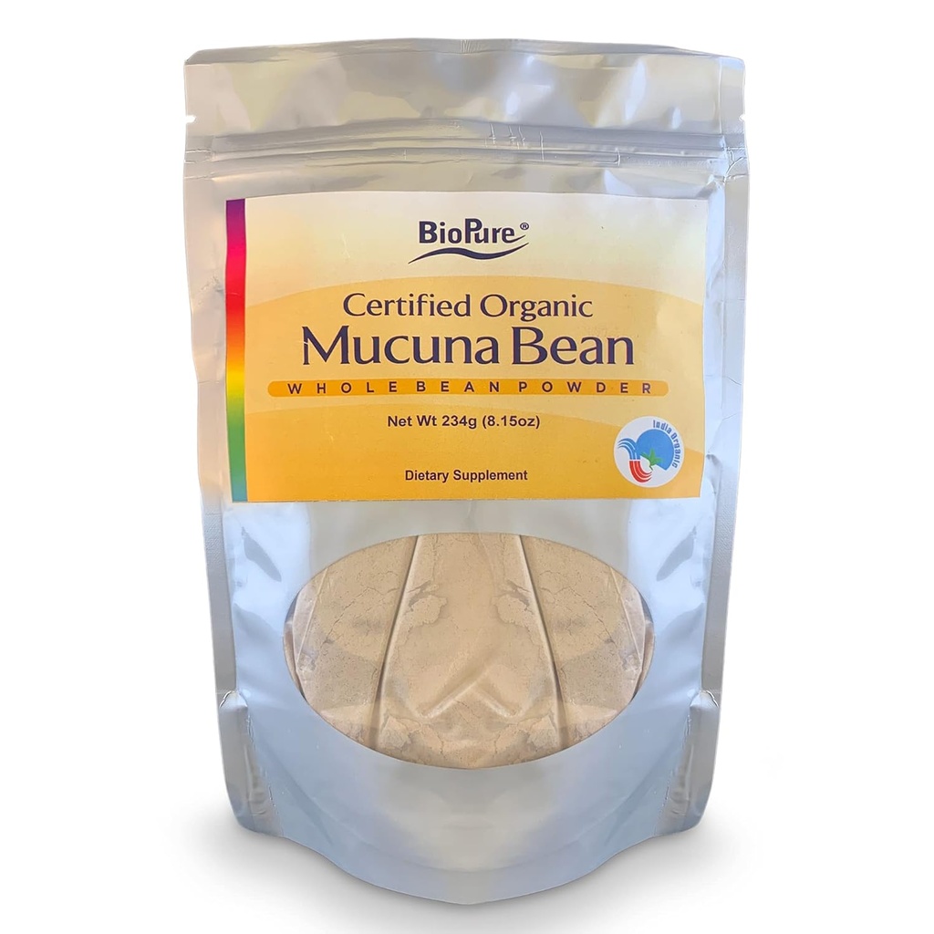 BioPure 인증 유기 Mucuna 콩 분말 – Dopamine & Serotonin과 자연 Nootropic & Adaptogen 보충 뇌 건강, 신체의 응답 및 전반적인 웰빙 – 8.15 온스