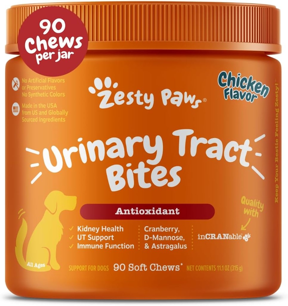 개를위한 맛있는 파우 크랜베리 보충 - 개를위한 방광 제어 - Urinary Tract Support - Cranberry Chews - Immune & Gut Support - 치킨 - 90 개