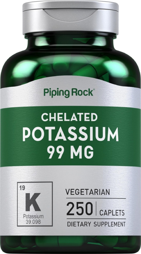 배관 바위 킬레이트 칼륨 보충교재 99mg | 250의 모자 | 칼륨 글루코트 | 채식주의, 비 GMO, 글루텐 무료