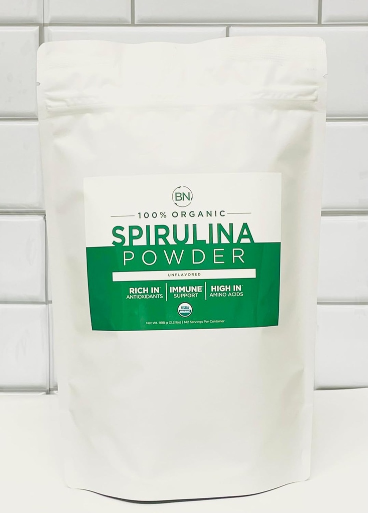 Spirulina 분말 유기 1kg/2.2lb -285 서빙 3.5g 서빙 크기 - 증명되는 USDA - 서빙 당 70% 단백질 이상 RAW Nutrient Dense - 가장 순수한 근원 Vegan 단백질 - Superfood