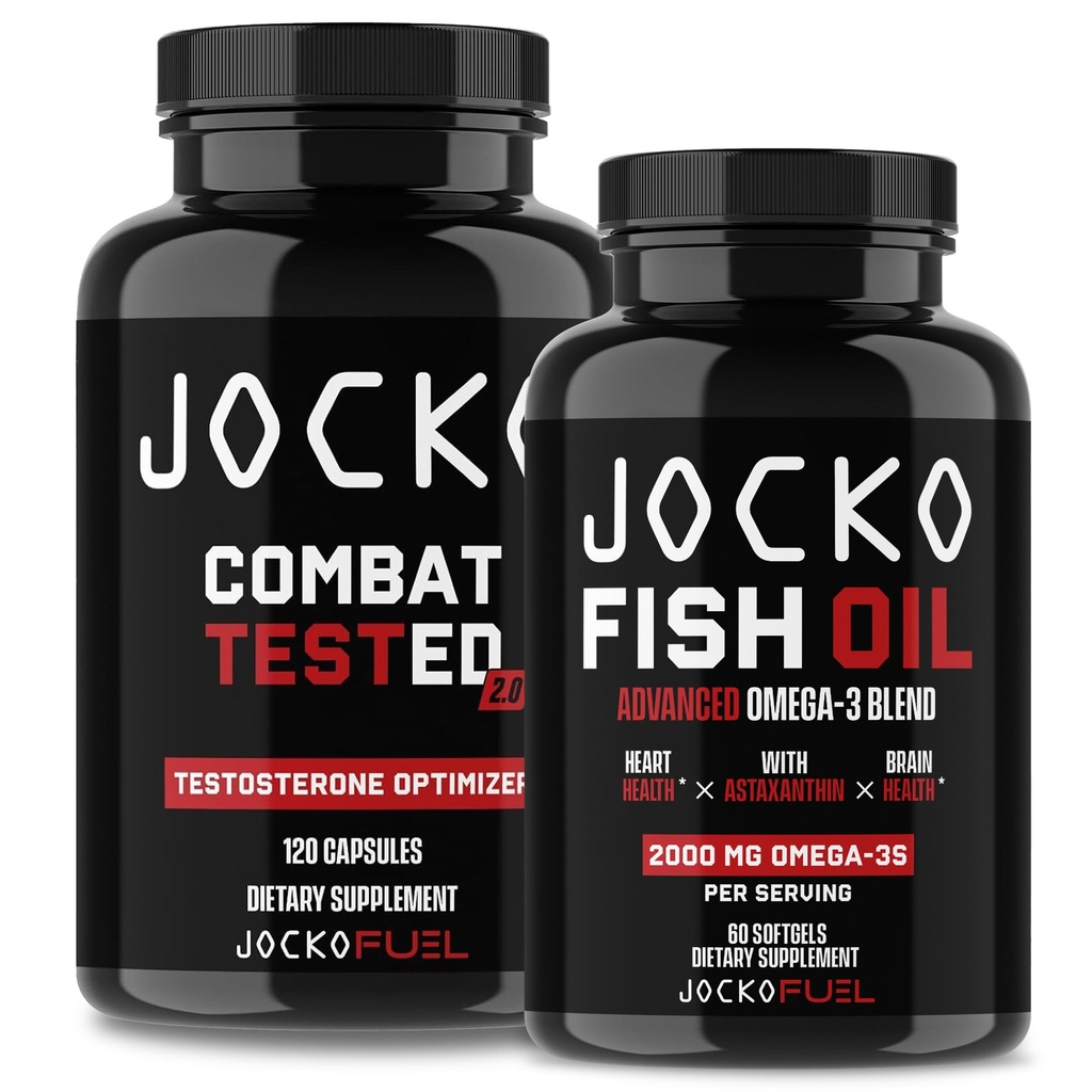 Jocko 연료 보충 교재 뭉치 - 남자를 위한 시험 승압기 + Omega 3 물고기 기름 (2 팩) 강력한 산화 방지제 & 근육 건축업자