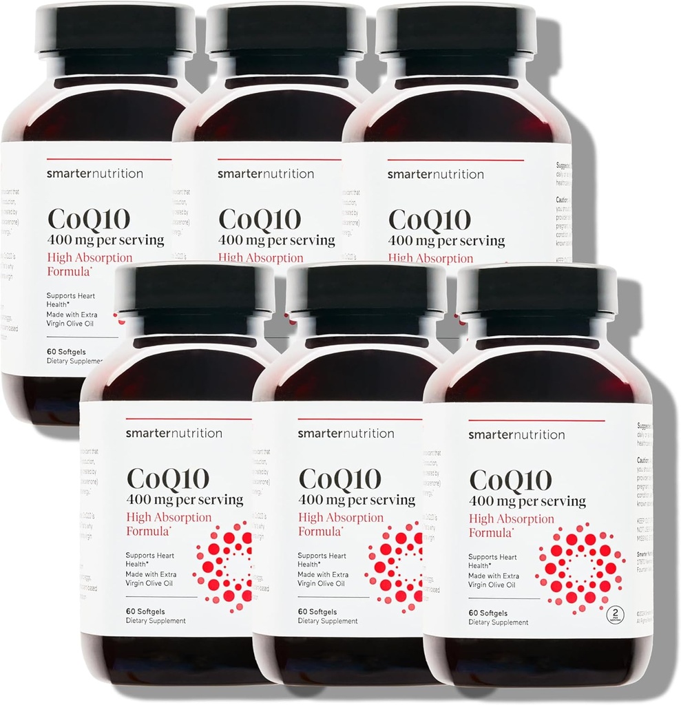 SMARTERNUTRITION CoQ10 400 mg 높은 흡수 - 자연적으로 Fermented Ubiquinone w/Organic 찬 압박된 올리브 기름 - 심장 건강, 세포 에너지 - 비 GMO, 글루텐 자유로운 - 360 조사 [180 일 공급]