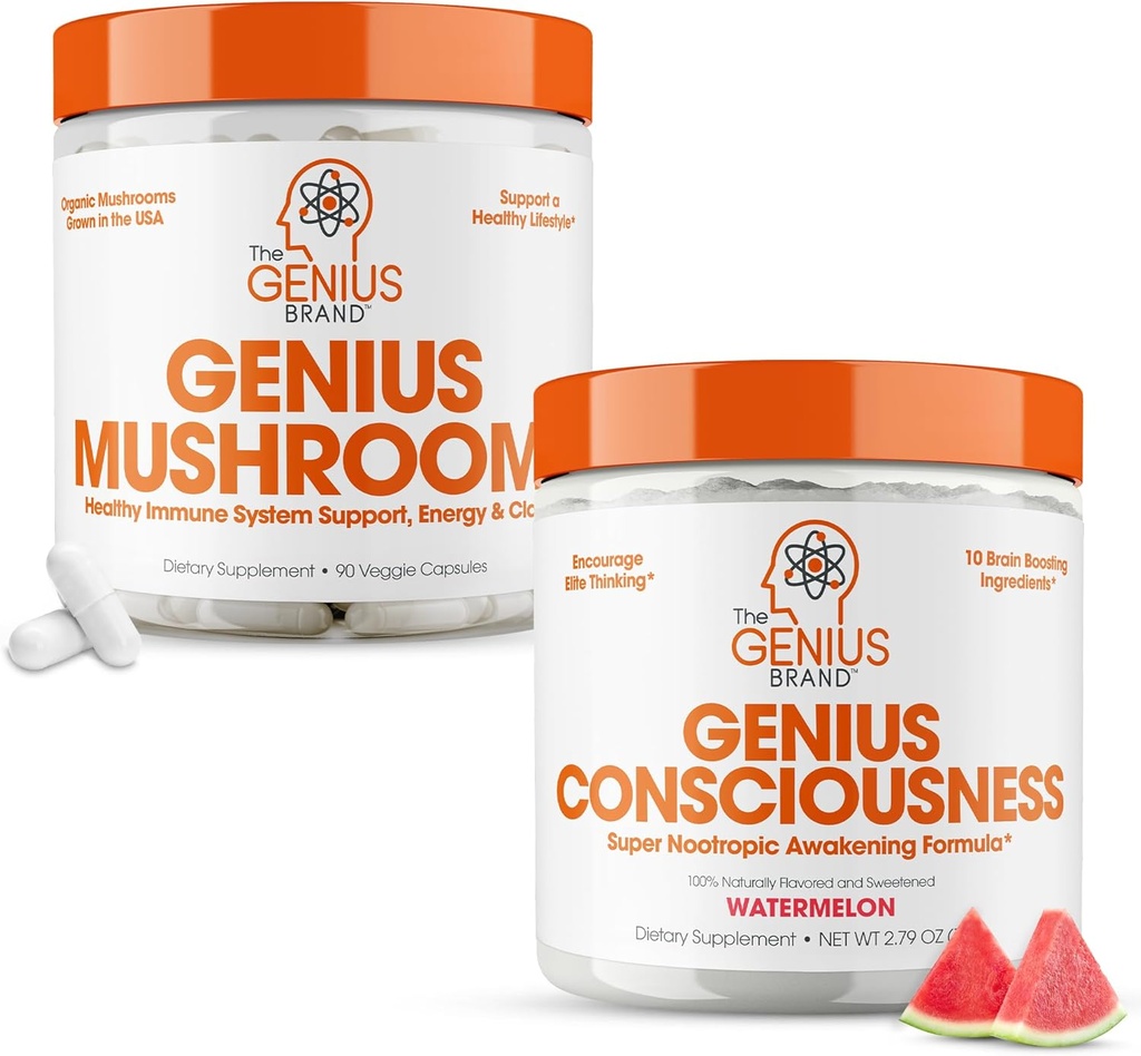 Genius 브랜드 - Nootropic 보충 번들 - 버섯과 의식 - Immune System, Focus, Energy 및 Brain Booster 지원