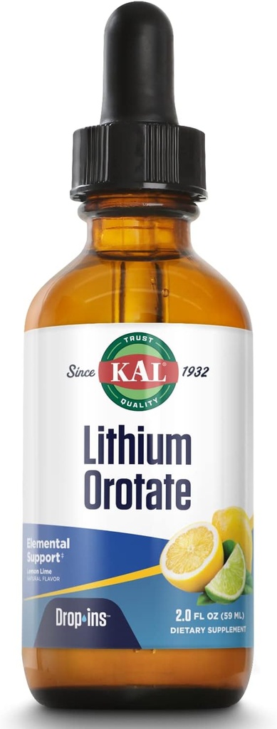 KAL 리튬 Orotate Dropins, Chelated | Mood & Relaxation Support | 천연 레몬 라임 맛 | 2oz, 약 60 종.