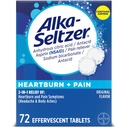 Alka-Seltzer Heartburn + Pain Effervescent Aspirin + Antacid Tablets, 빠른 Heartburn Relief 및 산성 Indigestion Relief, Aspirin, 72 Ct와 통증 완화