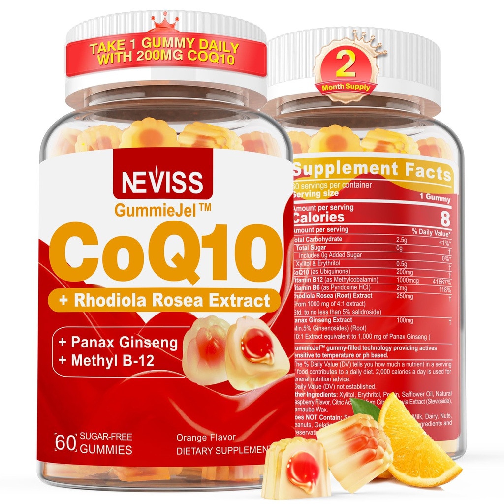 설탕 무료 CoQ10-200mg 400mg 필링 구미 - 2 개월 공급 - w / 비타민 B12 1000mcg, Rhodiola Rosea & Panax Ginseng, B6, Hear-t, Energy, Antioxidant, Ultra 흡수를위한 Coenzyme Q10 보충