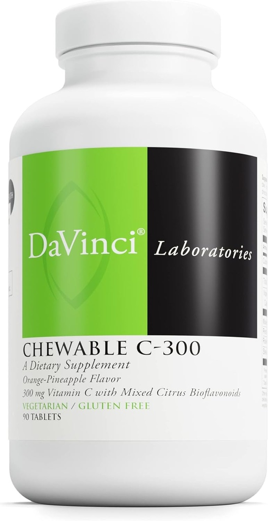 DaVinci Labs Chewable C-300 - 면역 건강, 콜레스테롤 및 콜라겐 생산을 지원하는 보충 - 비타민 C, Pectin 및 더 많은 - 글루텐 - 무료 오렌지 파인애플 맛 - 90 채식 정제