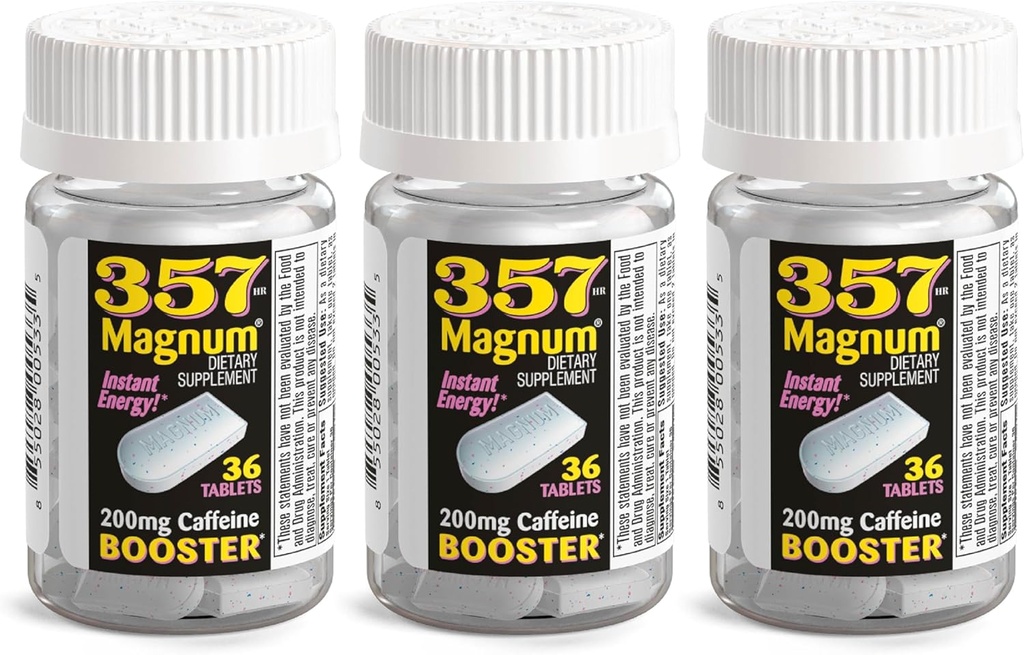 357 Magnum - 에너지 정제는 카페인과 공식화 - 36 캡슐 - 3 팩