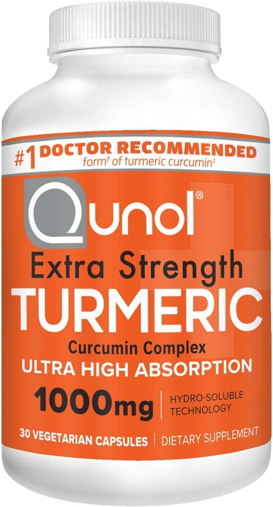 Qunol 심황 Curcumin 캡슐, 1000mg 여분 힘 보충교재, 특허가 주어진 수성 기술, 까만 고추를 가진 Turmeric Curcumin에 대안, 30의 Veggie 캡슐