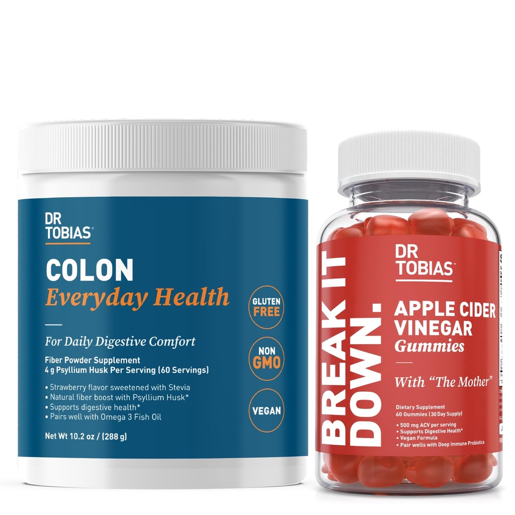 박사 Tobias Apple Cider Vinegar Gummies & Colon 매일 건강 - ACV Gummies & Psyllium Husk Powder와 매일 소화, 해독 및 클렌징 지원