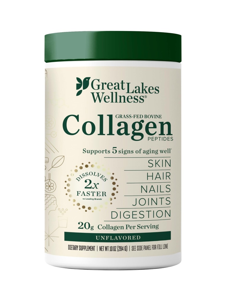 훌륭한 Lakes Wellness Collagen Peptides Powder for Skin, Hair, Nails, Joint & Digestion - Unflavored - 빠른 용해 Hydrolyzed, Non-GMO, Keto, Kosher - 10 oz