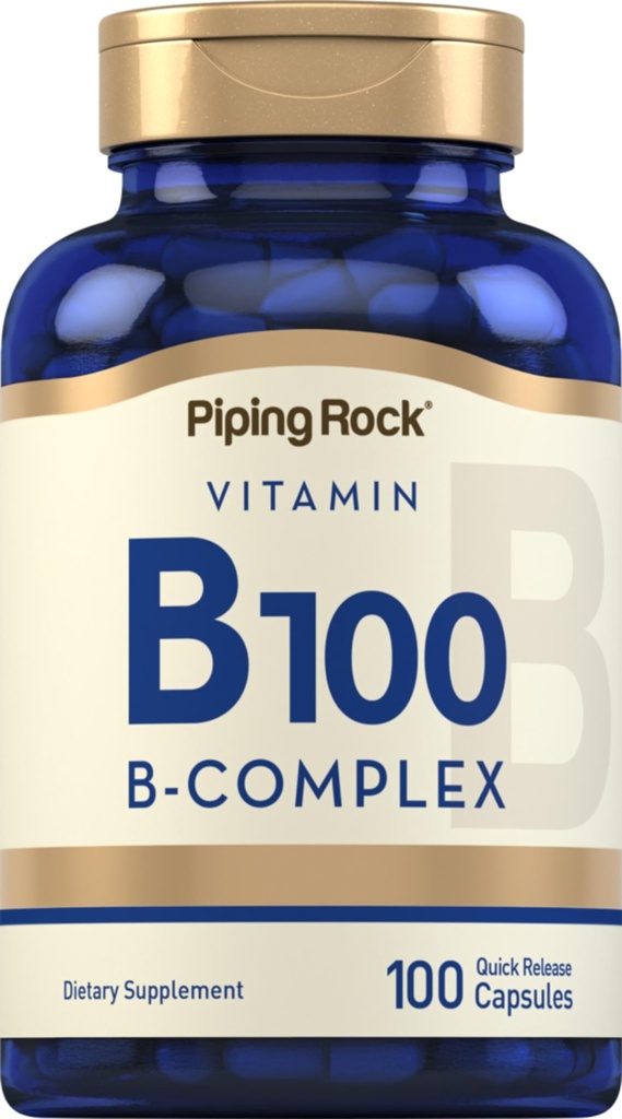 Piping Rock Vitamin B-100 Complex | 100 캡슐 | 비타민 B12, B1, B2, B6 | 비 GMO, 글루텐 무료 보충