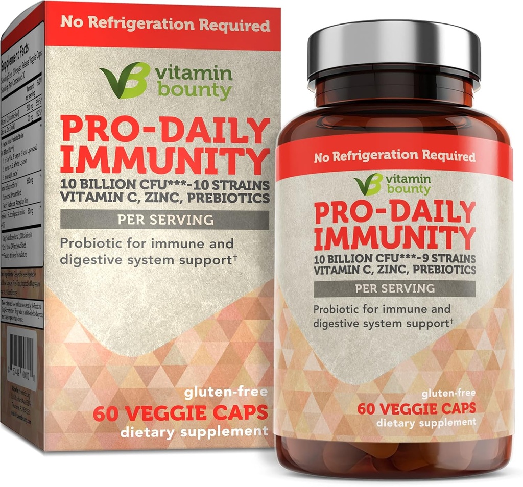비타민 Bounty Pro-Daily Probiotic - 10 억 CFU 혼합, 다이제스트 건강, 면역 지원 Prebioitcs 및 여성과 남성을위한 Probiotics - 60 캡슐