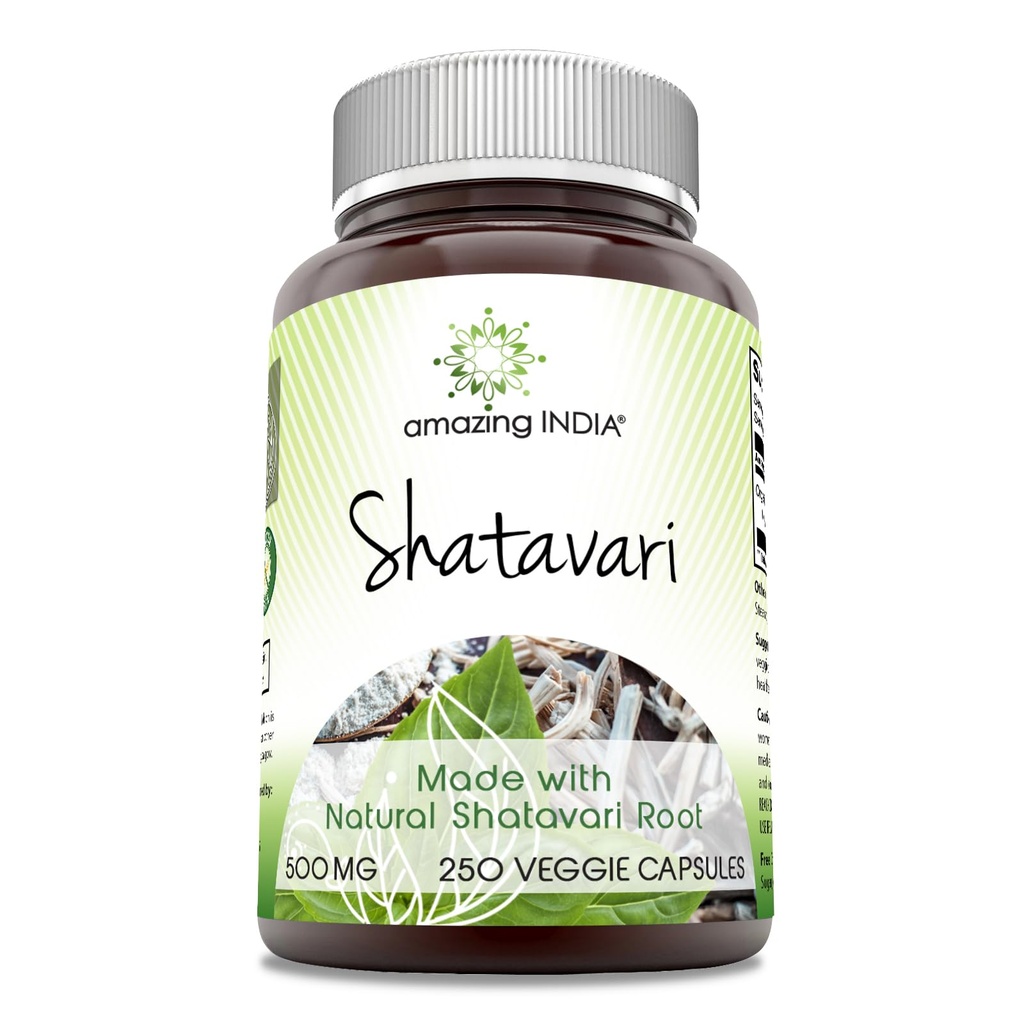 놀라운 인도 자연 Shatavari 500 Mg 서빙 250 Veggie 캡슐 보충 | Non-GMO | 글루텐 프리