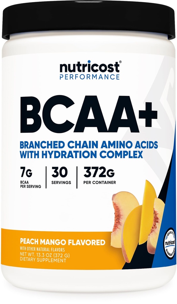 Nutricost BCAA + Hydration 분말 (Peach Mango) 30 서빙 - Hydration Complex를 가진 분지 사슬 아미노산 - 글루텐 자유로운, 비 GMO