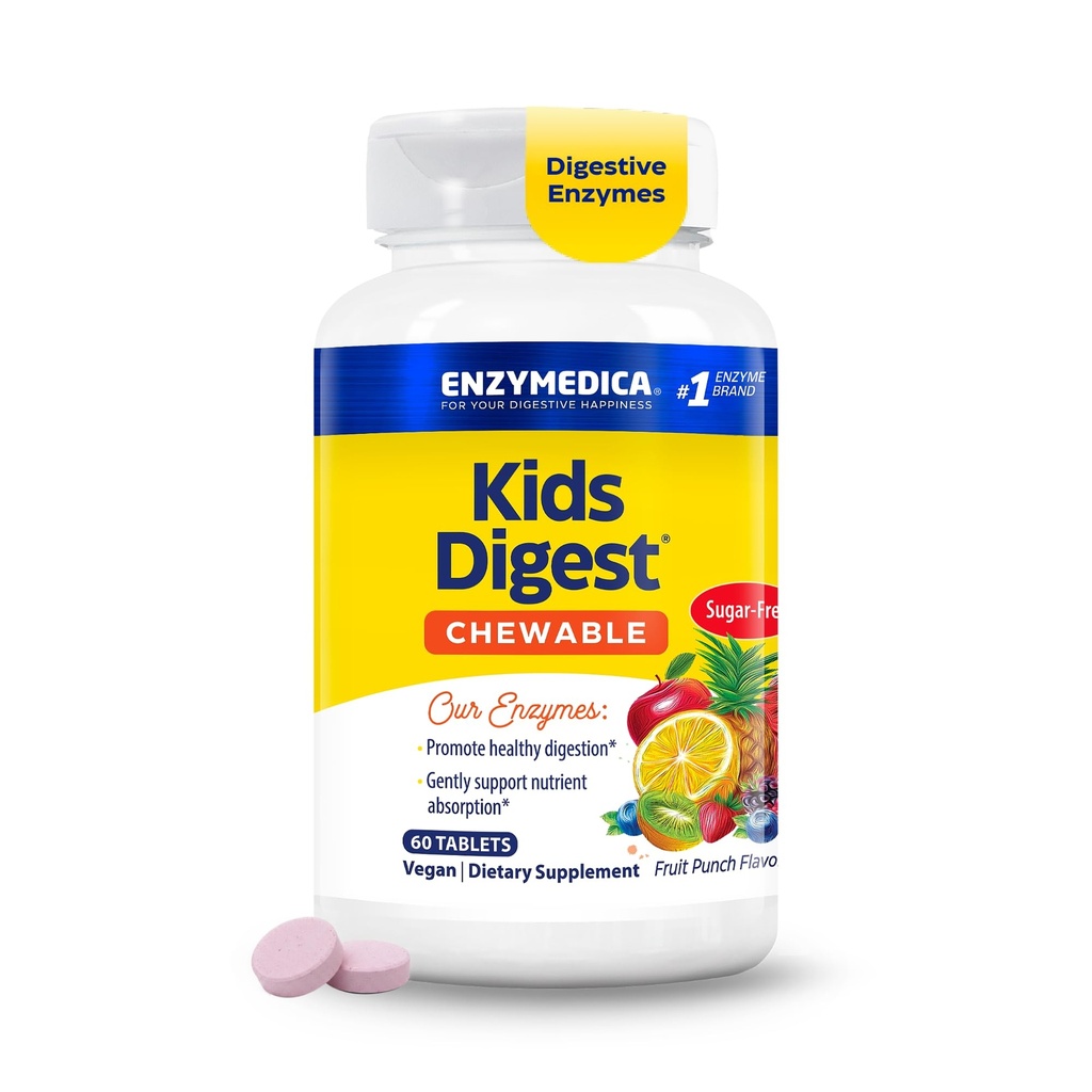 Enzymedica Kids Digest, Chewable 소화 효소, 천연 과일 펀치 맛, 60 서빙