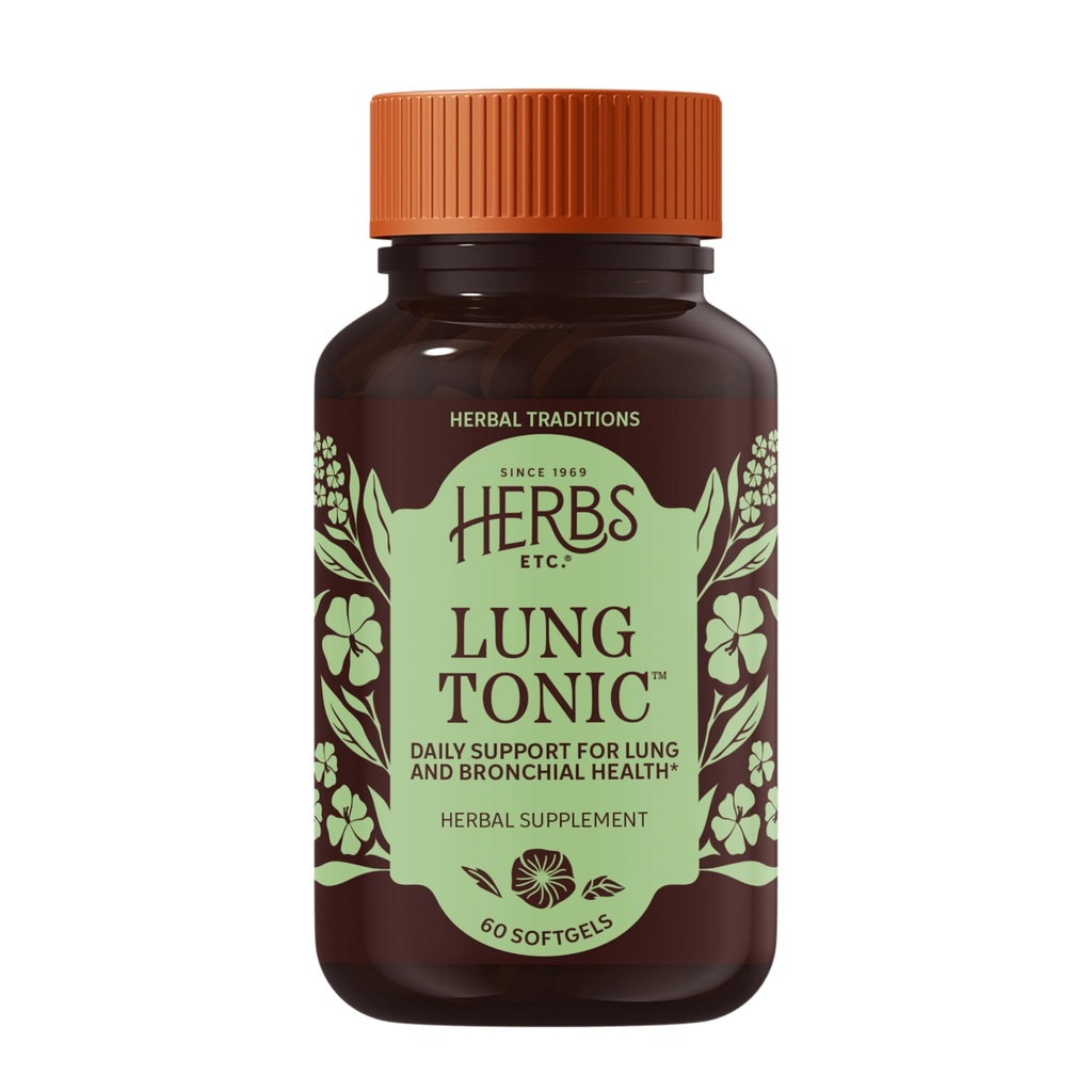 허브 등 Lung Tonic - 기관 지원을위한 Lung 보충교재 - Mullein, Horehound & Grindelia와 건강한 호흡 지원 - 60 Softgels