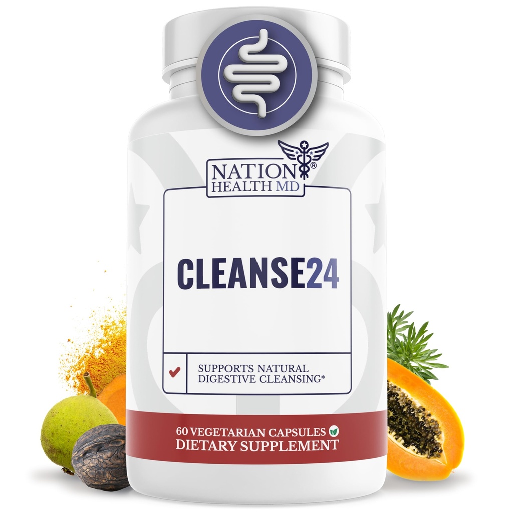 Cleanse24 - Wormwood, Papaya, Black Walnut을 가진 인간을 위한 Intestinal Cleanse - 초본 Intestinal Cleanse, 남자 & 여자를 위한 Gut Cleanse, 60의 캡슐