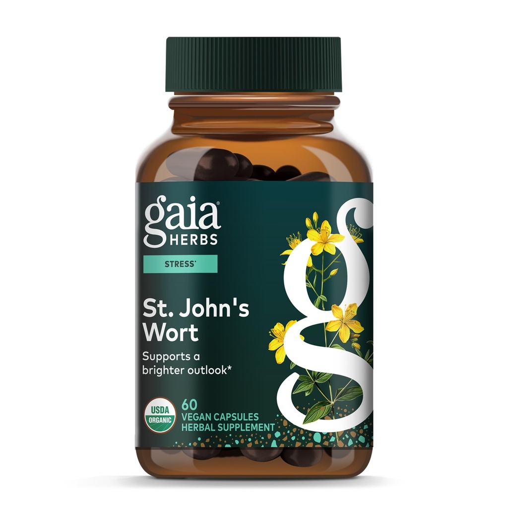 Gaia Herbs St. John 's Wort - 자연 스트레스 지원 보충 - 세인트 존의 Wort - 60 Vegan 캡슐 (20 일 공급)
