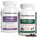인간을 위한 진짜 버섯 Chaga (120ct) & 애완 동물을 위한 터키 꼬리 (90ct) - 소화 건강과 Immunity를 위한 뭉치 - Vegan, 비 GMO, 곡물 자유로운, 글루텐 자유로운 버섯 추출물 캡슐
