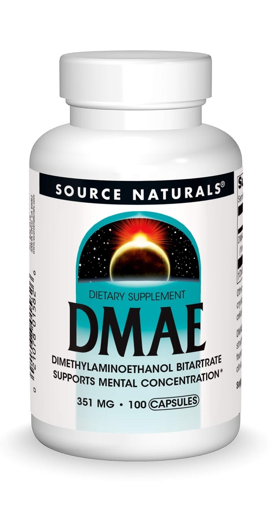Source Naturals DMAE, Dimethylaminoethanol Bitartrate - Mental Concentration*, 351mg - 100 캡슐 지원