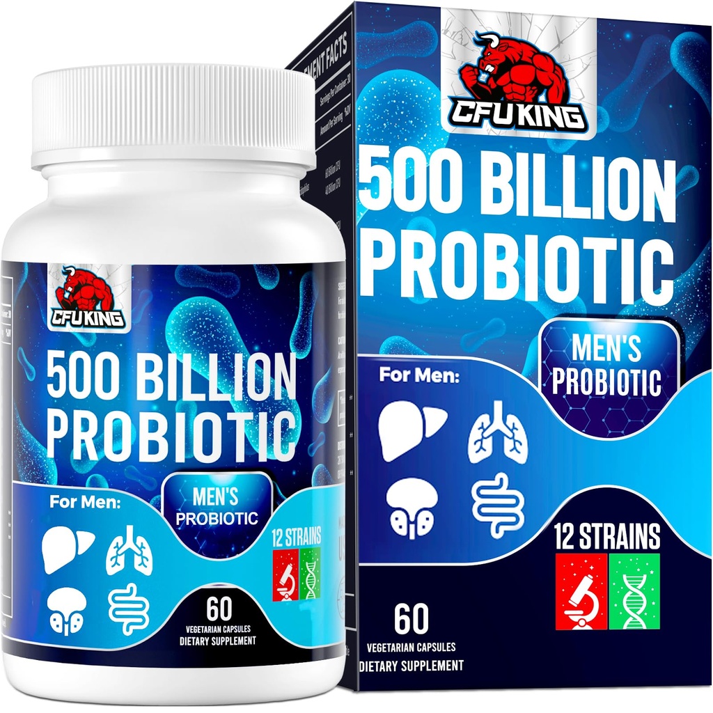 남성, 500 억 CFU 및 소화 건강 + 4 유기 Prebiotic 섬유에 대 한 12 남성 프로 바이오 틱, 소화, Gut, 면역 건강, Bloating, 가스, 에너지 지원, 선반 안정 - 60 캡슐
