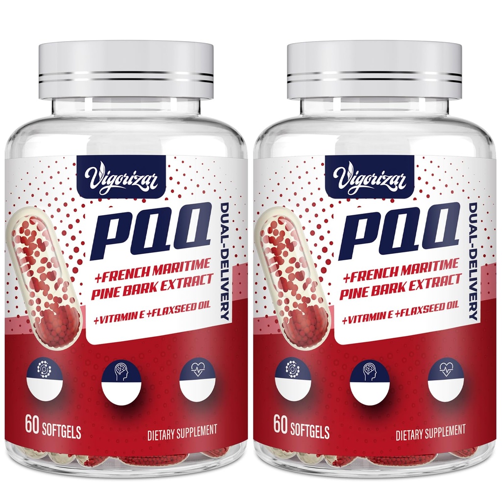 PQQ를 가진 200 mg Pycnogeno, 우수한 프랑스 해상 소나무 껍질 추출물, 최대 흡수를 위한 유일한 이중 납품, 관 & 심장 & 합동 기능을 위한 소나무 껍질 추출물 - 120 Vegan Softgels