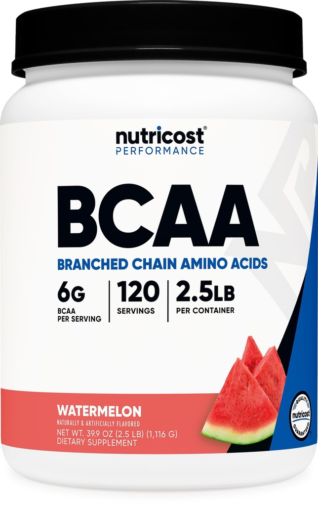 Nutricost BCAA 분말 2 : 1 : 1 (수박, 120 서빙) - 글루텐 무료, 비 GMO, 채식