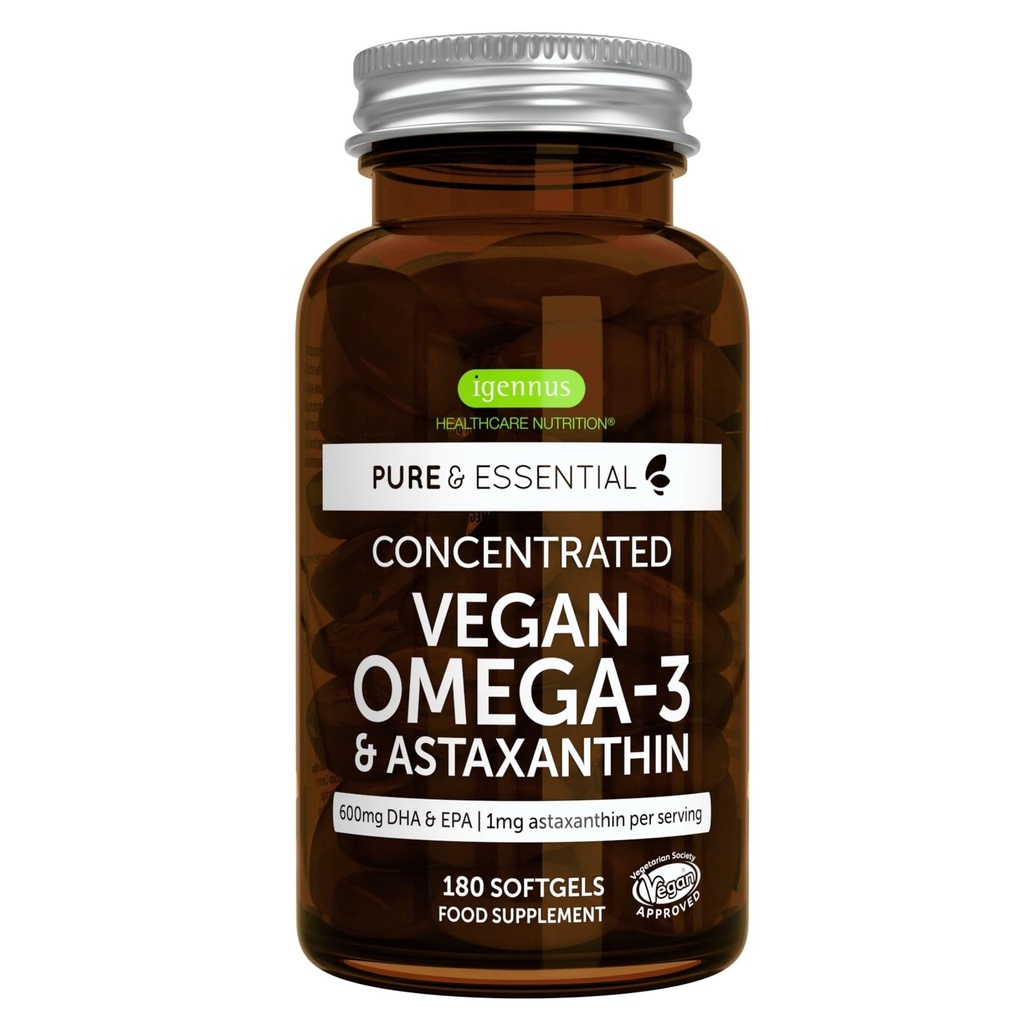Igennus Vegan Omega-3 자연적인 Triglyceride 조류 기름, DHA & EPA 지방산 보충교재, Astaxanthin를 가진 180의 작은 Softgels, 쉬운 Swallow, 순수한 & Sustainable, 90의 서빙
