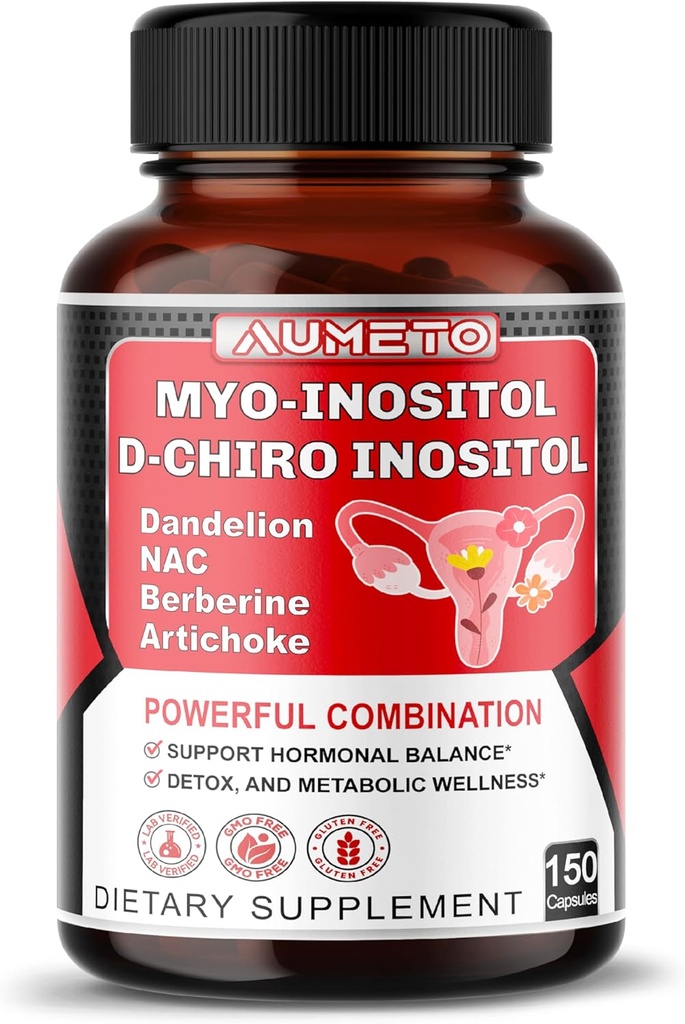 Myo-Inositol + D-Chiro Inositol - 150 캡슐 - Folate, NAC, Berberine, CoQ10 및 Detox 혼합 - 지원 Hormonal 균형 및 대사 웰빙 - 비 GMO, 글루텐 프리