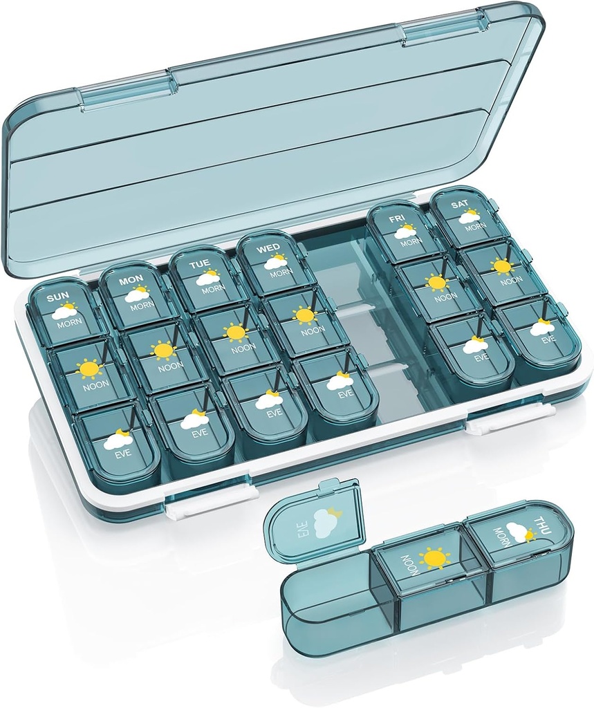 알약 주최자 3 시간 하루, 7 일 알약 상자 - Acedada Weekly Travel Pill Container, 대형 의학 디스펜서 비타민 케이스 홀더 주최자, 블루