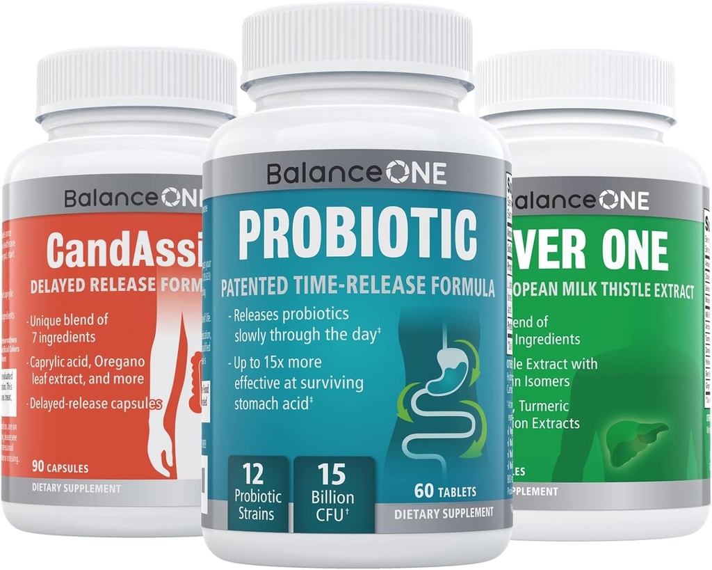 밸런스 1개월 키트 | Probiotic, CandAssist, Liver One | 15억 CFU Probiotic | Caprylic Acid의 천연 클렌징 | 밀크 이틀 지원