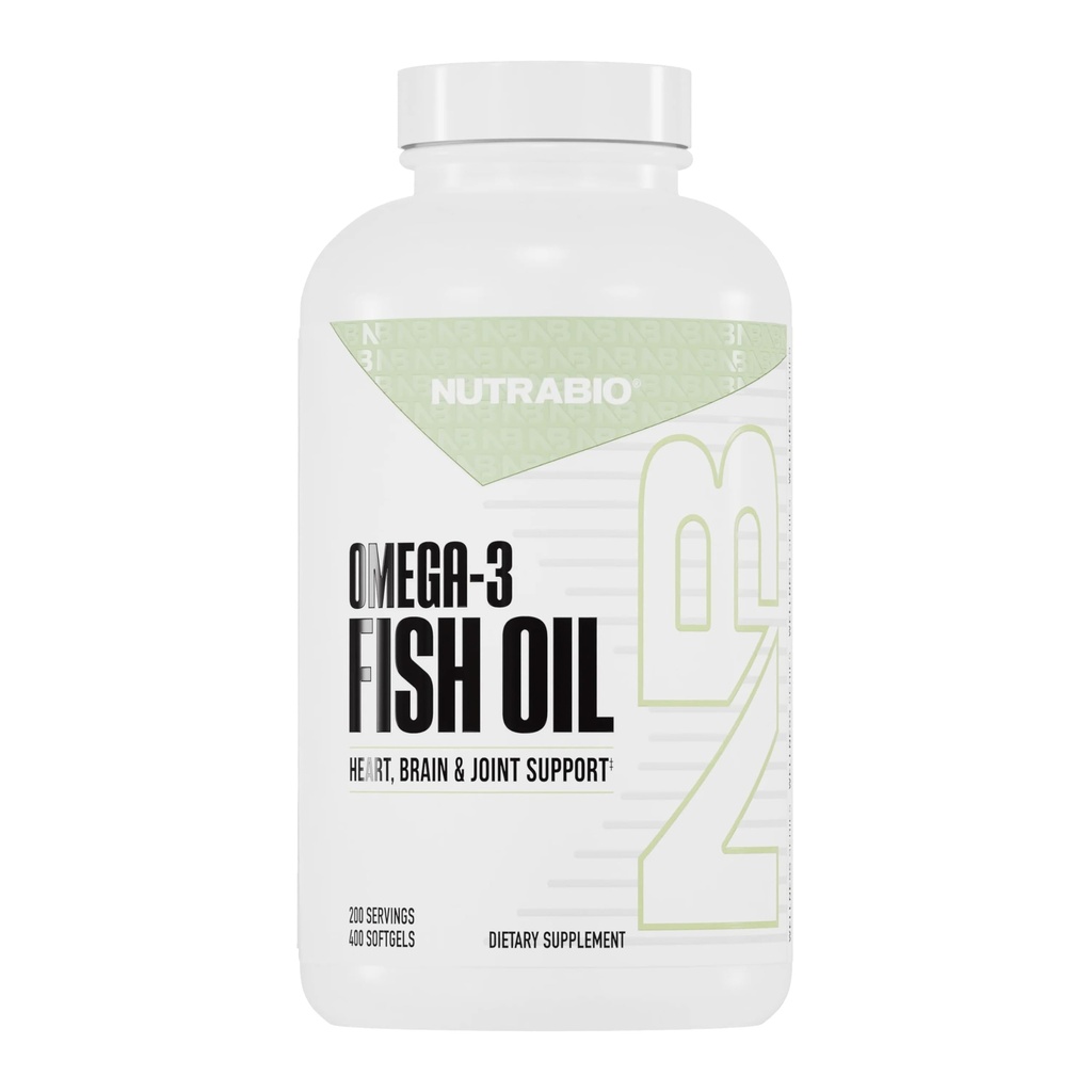 NutraBio 오메가 3 생선 기름 보충 교재, 2,000mg, 400 Softgels - 건강한 심장을 지원하는 EPA DHA 오메가 3 지방산 보충교재