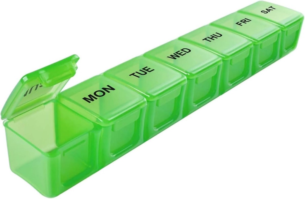 Sukuos Extra Large 7 Day Pill 주최자 오픈, 주간 Pill Box Daily Medicine Case with Clear Lid, 실크 스크린 인쇄 비타민 홀더 물고기 오일 또는 보충제 (녹색)