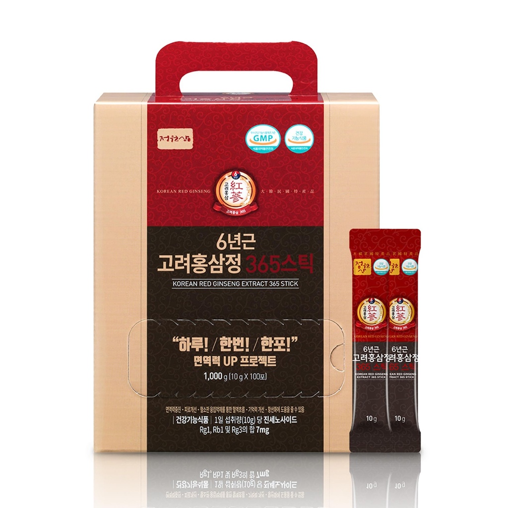 6년 Korean Red Ginseng 365 | 100개 스틱 | Vegan | 스틱 당 7mg Ginsenosides