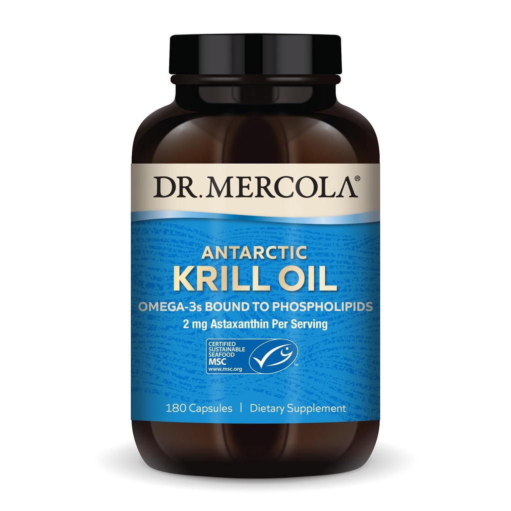 Mercola Antarctic Krill Oil - 1,000 mg - EPA 및 DHA가있는 Omega-3 보충 - 뇌, 심장, 관절 및 면역 건강 지원 - GMO-Free, Gluten-Free & Soy-Free - 180 캡슐 (90 서빙)