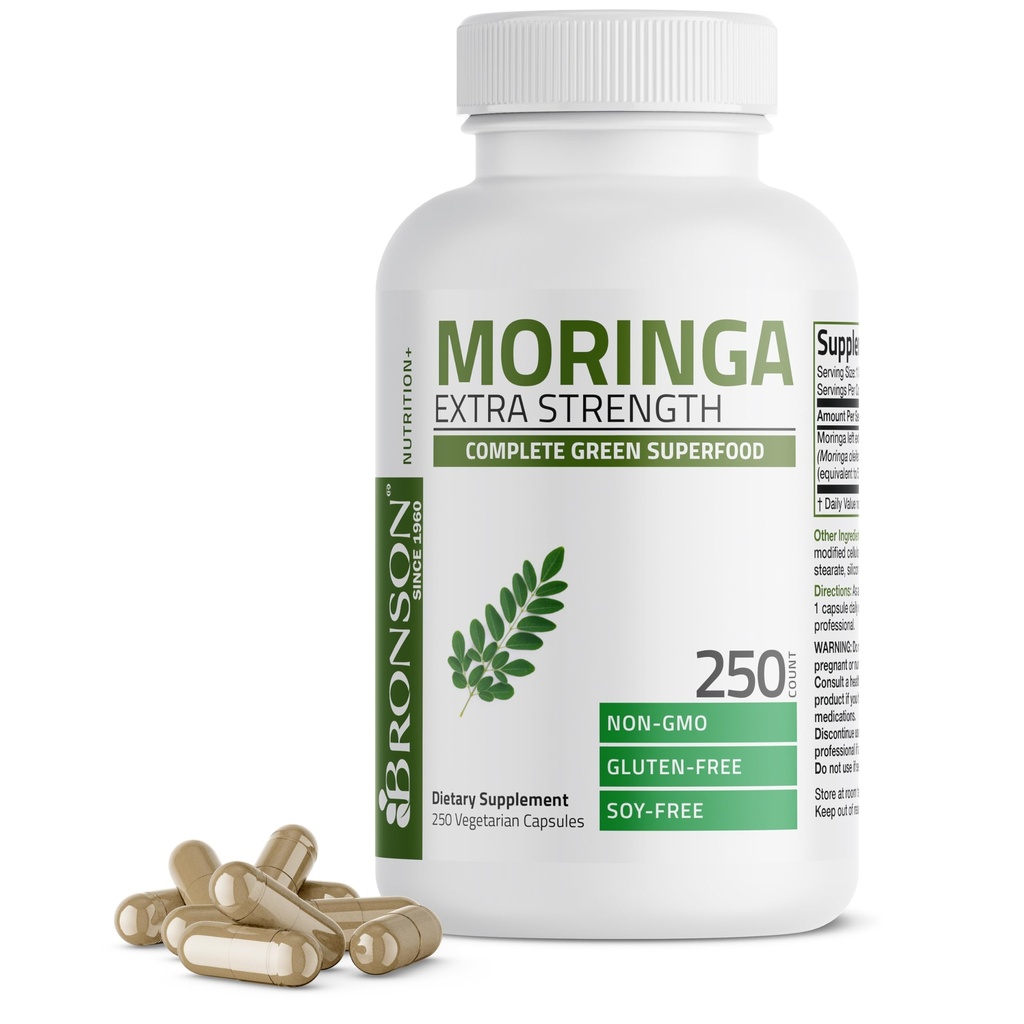 Bronson Moringa 여분 힘 캡슐 Moringa Oleifera 분말, 250 조사