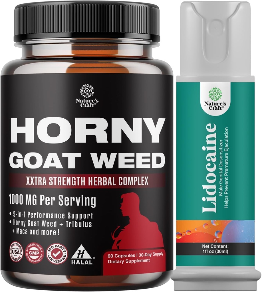 남자와 여자를위한 Horny Goat Weed Extract Complex의 번들은 에너지와 체력을 강화하고 남성을위한 Black Maca Root Capsules - Invigorating Drive Mood & Energy Booster를 향상시킵니다.