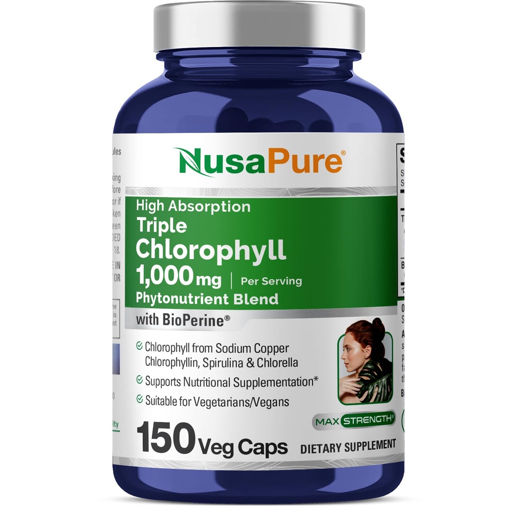 NusaPure 높은 흡수 세겹 Chlorophyll 1000 mg 150 Veg 모자 Vegetarians와 Vegans, 비 GMO를 위해 적당한